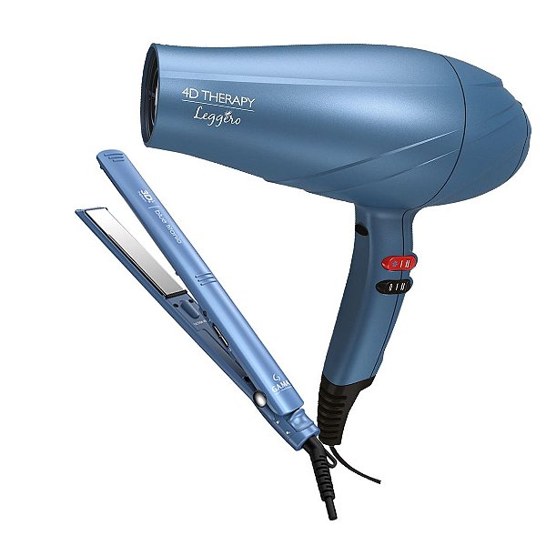 KIT GAMA - SECADOR CABELO PROF. LEGGERO ION 4D 2200W 127V + PRANCHA ELEGANCE BLUE TITANIO 3D 230ºC