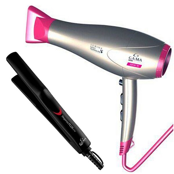 KIT GAMA - SECADOR PROF. LUMINA NANO TOURMALINE ION 2200W 220V + PRANCHA ELEGANZA PLUS 210ºC BV