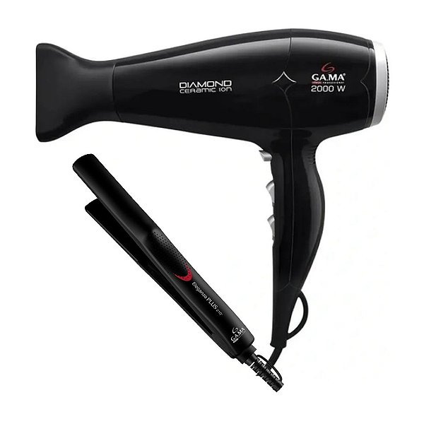KIT GAMA - SECADOR DIAMOND CERAMIC ION 2000W 127V + PRANCHA ELEGANZA PLUS 210ºC BV