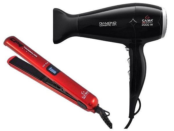 KIT GAMA - SECADOR DIAMOND CERAMIC ION 2000W 220V + PRANCHA CP9 TOURMALINE DIGITAL ION PLUS 230ºC BV