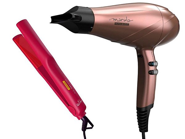 KIT GAMA BIVOLT - SECADOR DE CABELO MARULA 3D THERAPY ULTRA ION 2400W + PRANCHA BELLA PRO 210ºC
