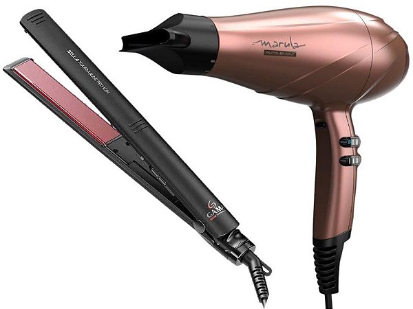 KIT GAMA BIV - SECADOR MARULA 3D ULTRA ION 2400W + PRANCHA BELLA TOURMALINE RED ION 220ºC