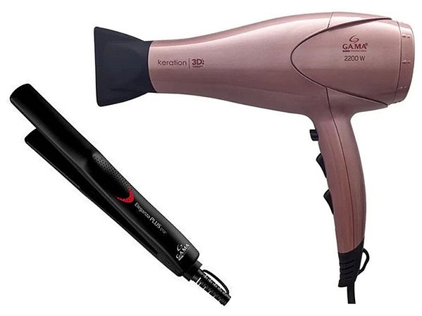 KIT GAMA - SECADOR CABELO KERATION 3D PRO 2200W 220V + CHAPINHA ELEGANZA PLUS 210°C BV