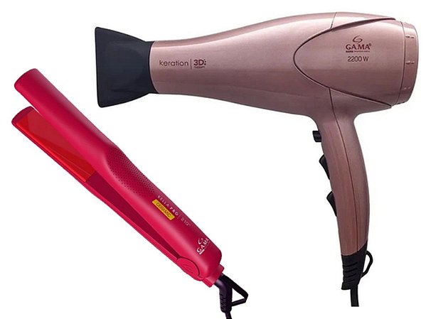 KIT GAMA - SECADOR CABELO KERATION 3D PRO 2200W 127V + CHAPINHA BELLA PRO CERAMIC 210°C BV