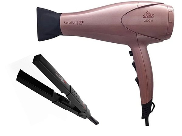 KIT GAMA - SECADOR CABELO KERATION 3D PRO 2200W 220V + CHAPINHA MINI CERAMIC ION 200°C BIV