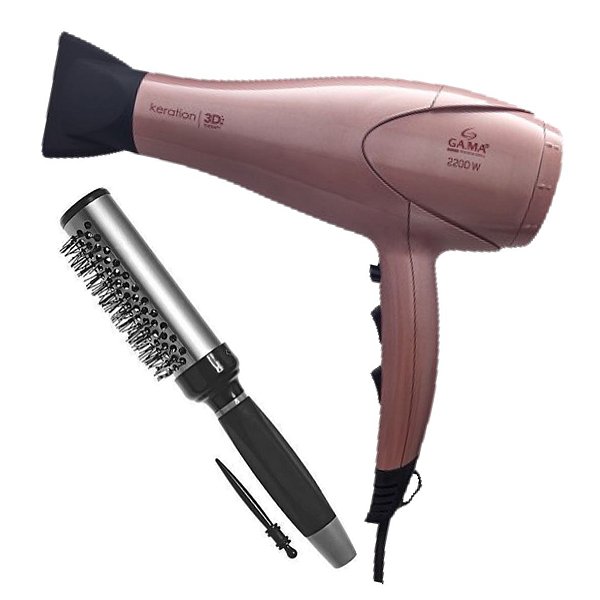 KIT - SECADOR CABELO GAMA KERATION 3D PRO 2200W 127V + ESCOVA PROART RICCI PERFETTI - PRETO\PRATA