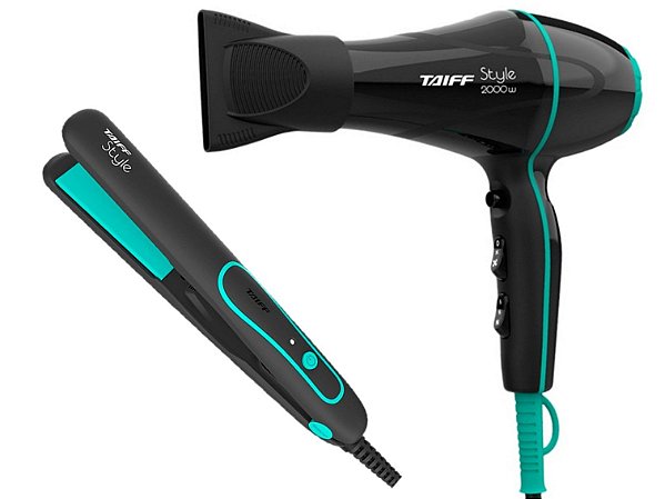 KIT TAIFF STYLE PRETO - SECADOR PROFISSIONAL 2000W 220V + PRANCHA 210ºC BV