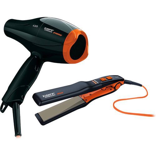 KIT TAIFF TITANIUM COLORS LARANJA - SECADOR PROFISSIONAL 2100W 220V + PRANCHA 450 ALISADORA 230ºC