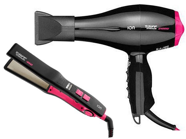 KIT TAIFF TITANIUM COLORS PINK - SECADOR PROFISSIONAL 2100W 127V + PRANCHA 450 ALISADORA 230ºC