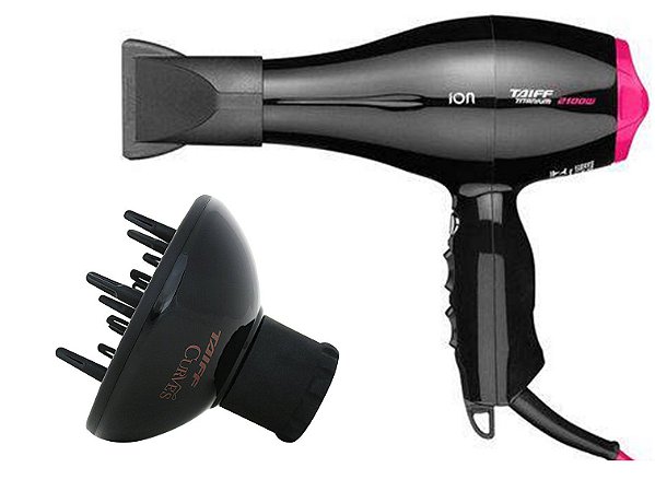 KIT TAIFF - SECADOR CABELO PROF. TITANIUM COLORS ION PINK 2100W 220V - DIFUSOR DE AR CURVES