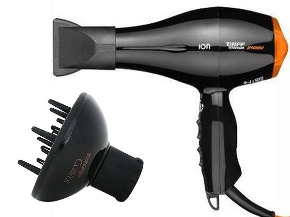 KIT TAIFF - SECADOR CABELO PROF. TITANIUM COLORS ION LARANJA 2100W 127V - DIFUSOR DE AR CURVES
