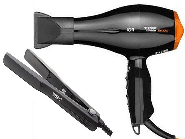 KIT TAIFF - SECADOR CABELO PROF. TITANIUM COLORS ION LARANJA 2100W 127V - PRANCHA CERAMIC 180ºC BV