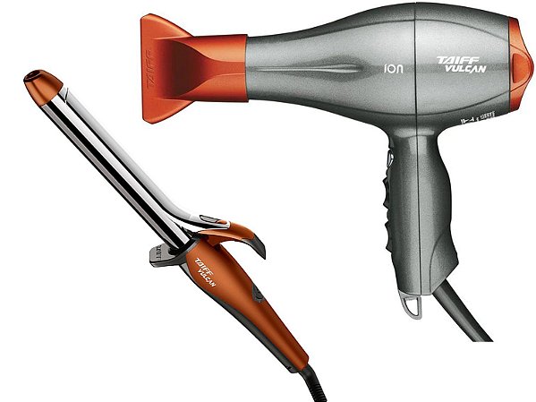 KIT TAIFF VULCAN - SECADOR PROF. V12 2400W 220V + MODELADOR CACHOS 1 POLEGADA 220ºC 25MM BV