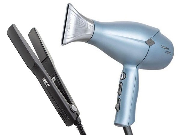 KIT TAIFF - SECADOR PROFISSIONAL FOX 3 KOMPRESS BLUE 2200W 127V + PRANCHA CERAMIC 180ºC BV