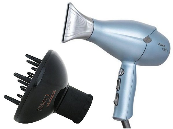 KIT TAIFF - SECADOR PROFISSIONAL FOX 3 KOMPRESS BLUE 2200W 127V + DIFUSOR DE AR CURVES