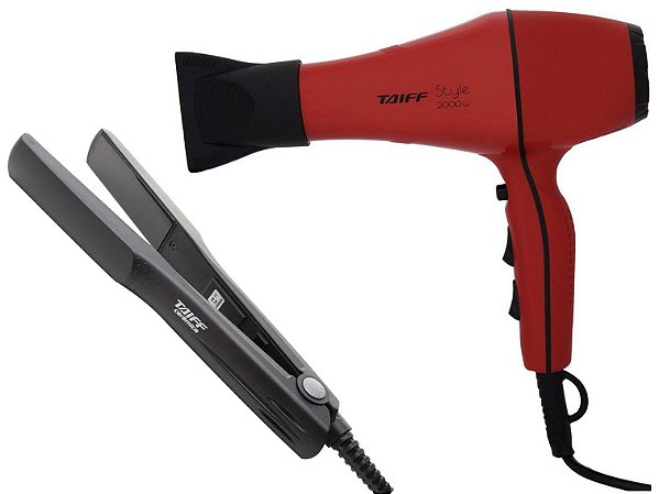 KIT TAIFF - SECADOR PROFISSIONAL STYLE RED 2000W 220V + PRANCHA CERAMIC 180ºC BV