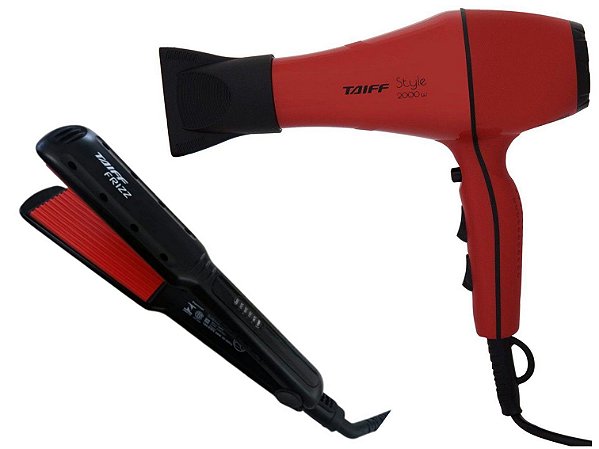 KIT TAIFF - SECADOR PROFISSIONAL STYLE RED 2000W 127V + PRANCHA FRIZZ 230ºC BIV