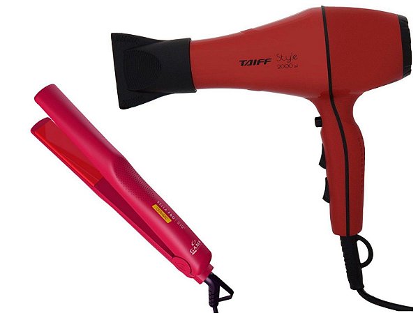 KIT - SECADOR PROFISSIONAL TAIFF STYLE RED 2000W 220V + PRANCHA GAMA BELLA PRO CERAMIC 210ºC BIV