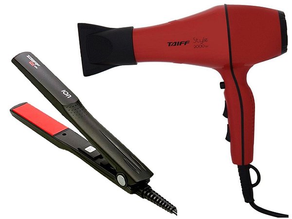 KIT TAIFF - SECADOR PROFISSIONAL STYLE RED 2000W 220V + PRANCHA RED ION 200ºC BIV