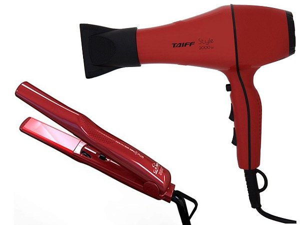 KIT - SECADOR PROFISSIONAL TAIFF STYLE RED 2000W 127V + PRANCHA GAMA LUMINA DUO ION PLUS 220ºC BIV