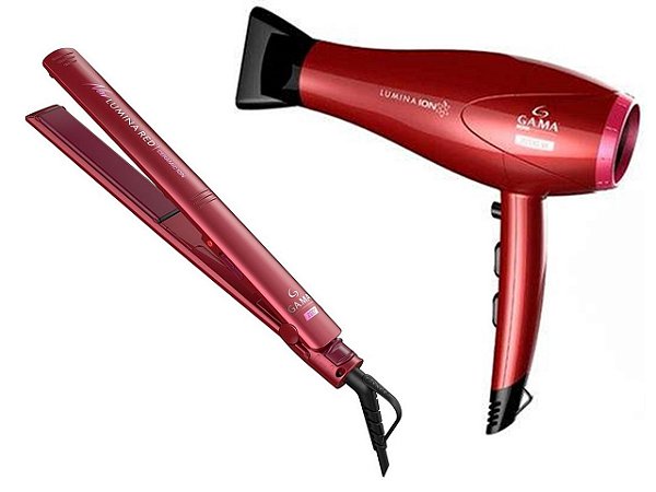 KIT PROFISSIONAL GAMA LUMINA ION 220V - SECADOR 2200W + PRANCHA NEW LUMINA RED CERAMIC 220ºC BV