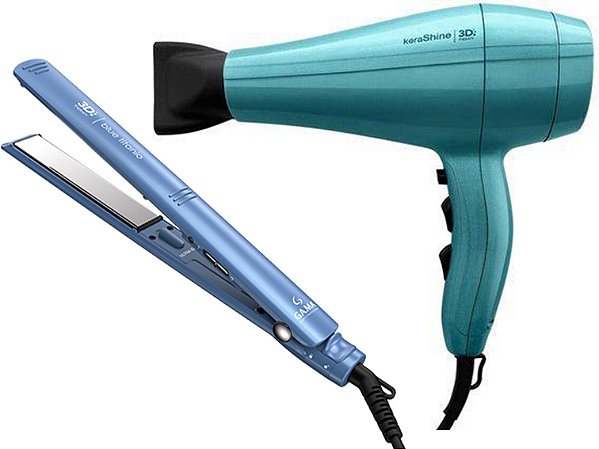 KIT GAMA - SECADOR PROF. KERA-SHINE 3D 2100W 220V + PRANCHA ELEGANCE BLUE TITANIO 3D 230ºC
