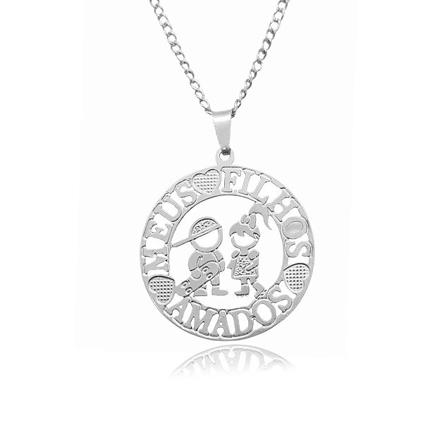 Colar com pingente de mandala filhos amados de aço