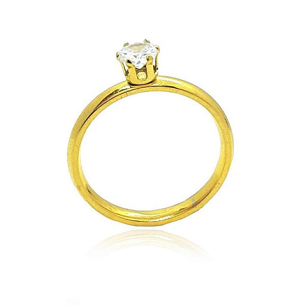 Anel solitário com pedra zircônia de aço folheado a ouro
