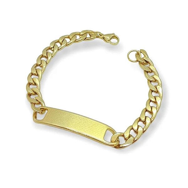 Pulseira Pai Nosso grumet de aço folheado a ouro