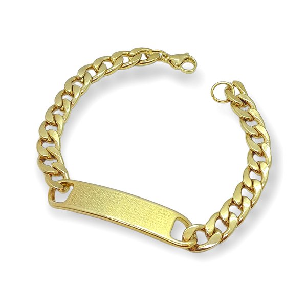 Pulseira Pai Nosso grumet de aço folheado a ouro