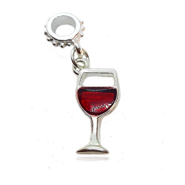 Berloque taça de vinho banhado a prata