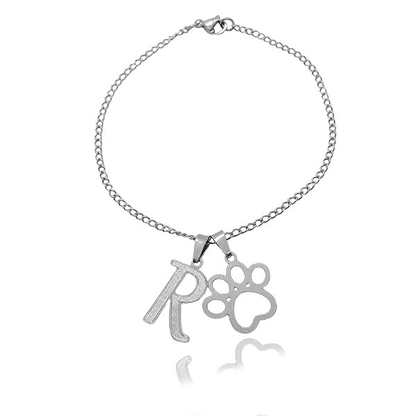 Pulseira com pingente pet e inicial de aço
