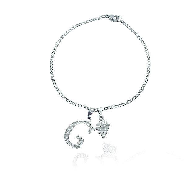 Pulseira com pingente menino e inicial de aço