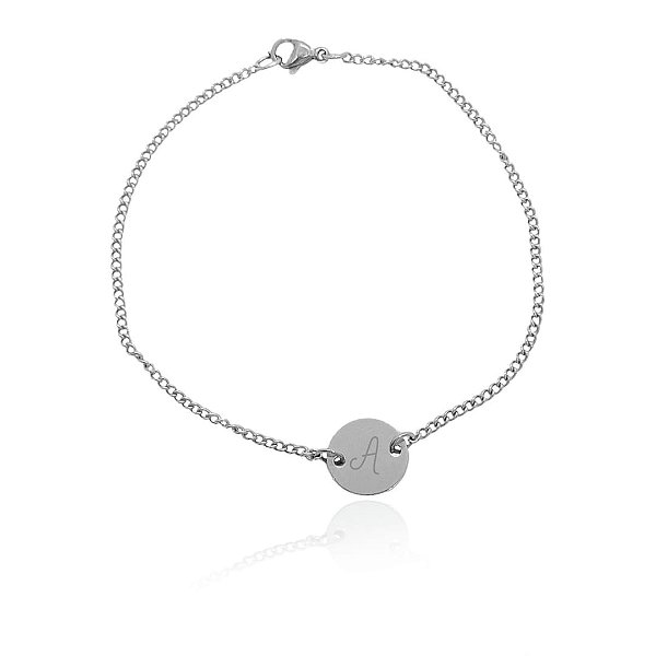 Pulseira de medalha com inicial de aço