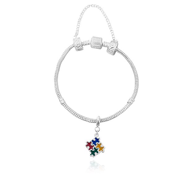 Pulseira berloque com pingente autismo banhada a prata