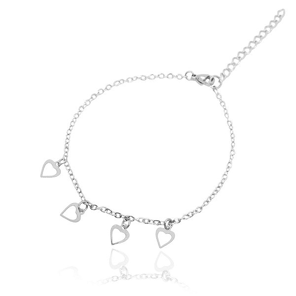 Pulseira com pingentes de coração de aço