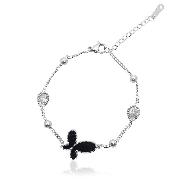 Pulseira de borboleta com cristais de aço