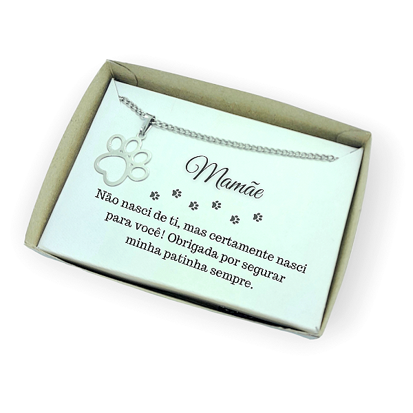 Pulseira para pet de aço - Caixa presente com frase mãe de pet