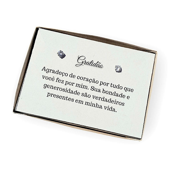 Brinco ponto de luz aço - Caixa presente com frase Gratidão