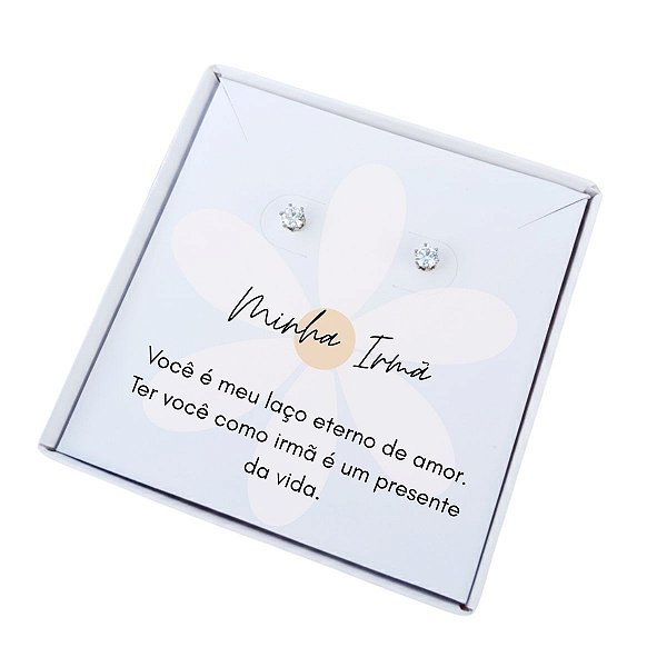 Brinco ponto de luz aço - Caixa presente com frase Irmã