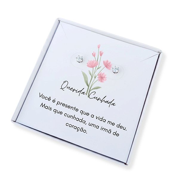Brinco ponto de luz aço - Caixa presente com frase Cunhada