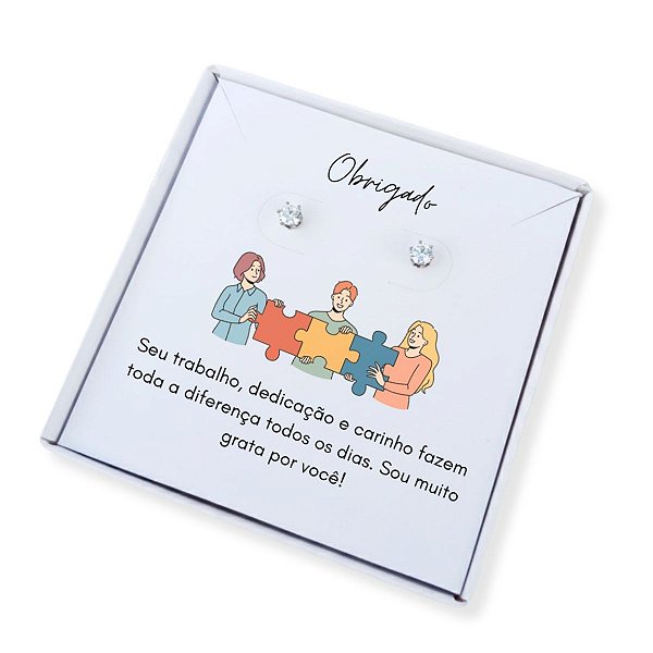 Brinco ponto de luz aço - Caixa presente com frase Funcionária