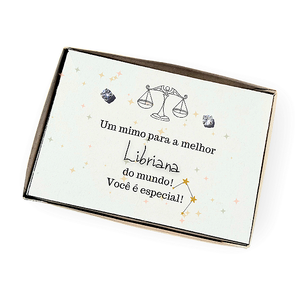Brinco ponto de luz aço - Caixa presente com frase Signo Libra