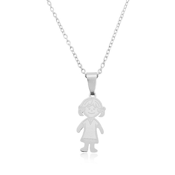 Colar com pingente de menina de aço