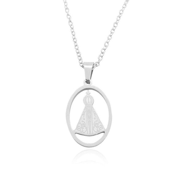 Colar com pingente Nossa Senhora de aço