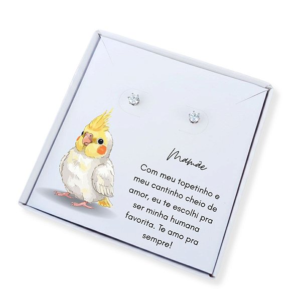 Brinco ponto de luz de aço + Caixa Presente mãe de Calopsita
