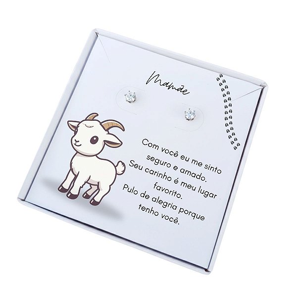 Brinco ponto de luz de aço + Caixa presente Mãe de Cabrito