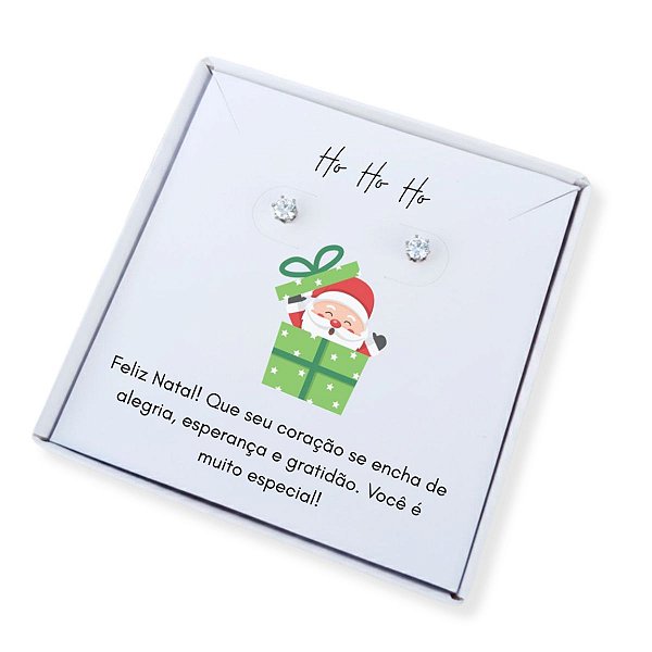 Brinco ponto de luz de aço + Caixa presente Frase Natal