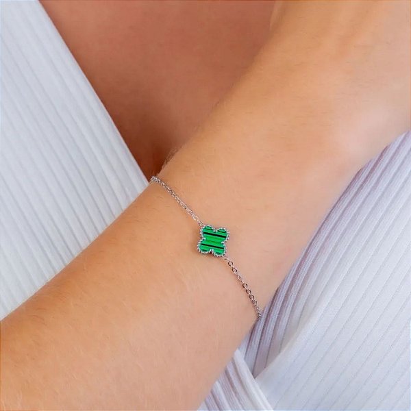 Pulseira de trevo verde de aço