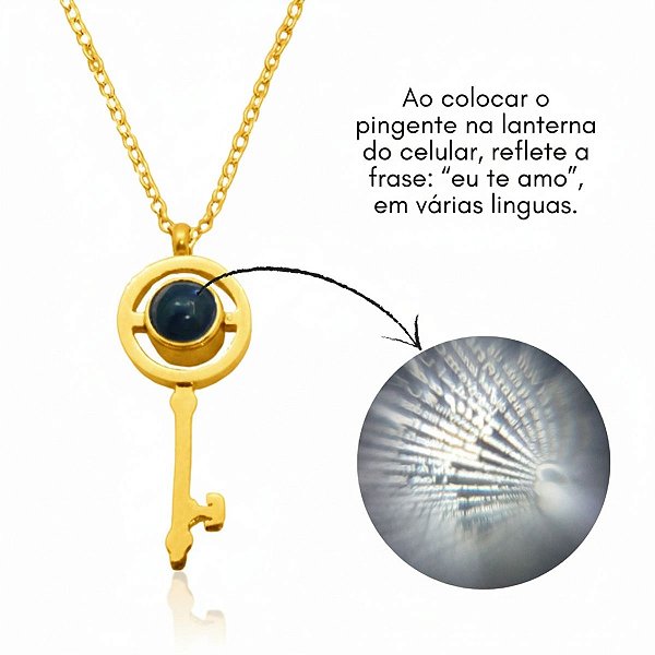 Colar Eu Te Amo em várias linguas de aço banho ouro